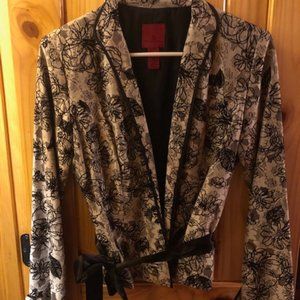 JS Collections Floral Jacket Topper with Ribbon Tie